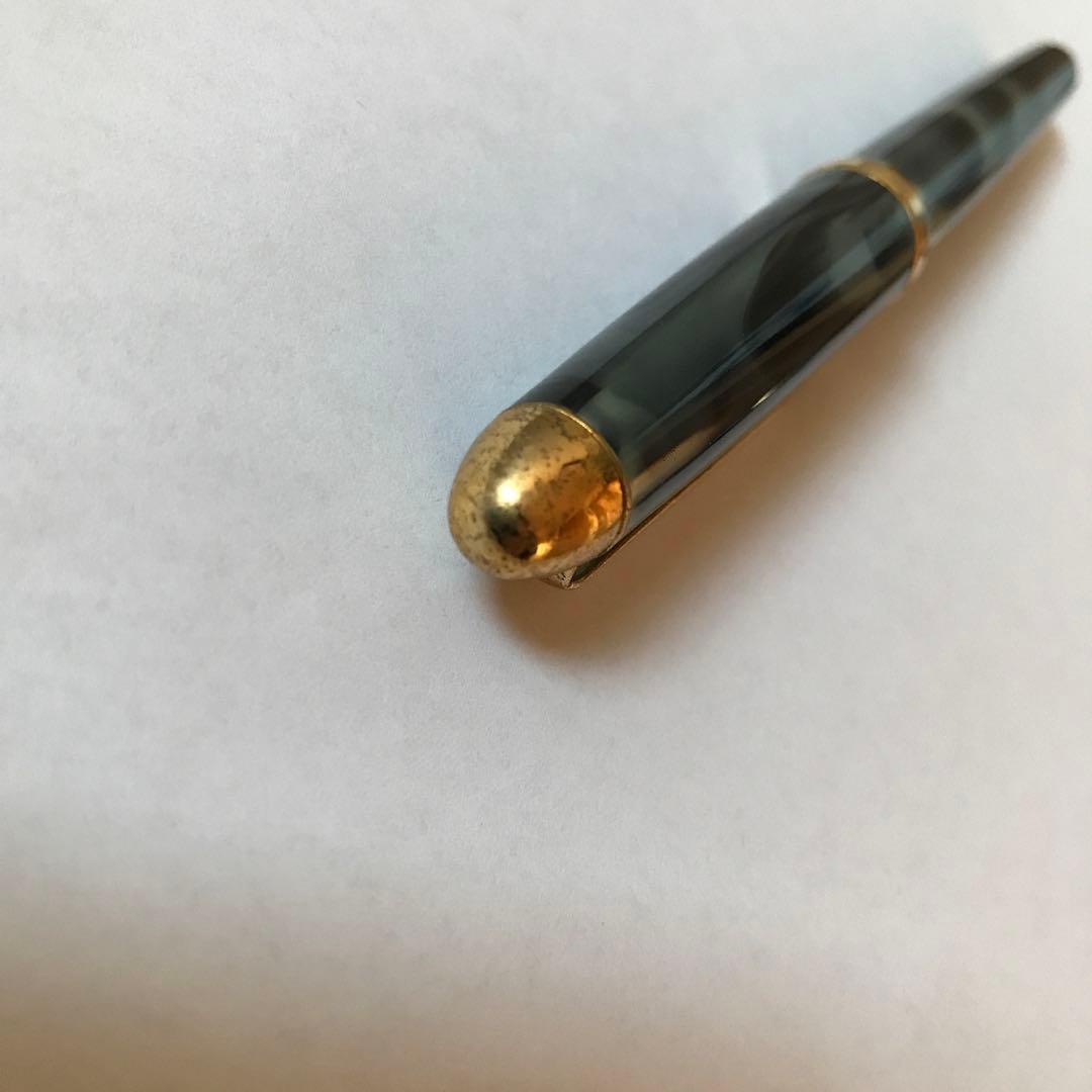 Showa Retro Marble Ballpoint Pen 15cm Used Vintage Plastic Gold Accents | Suadpens