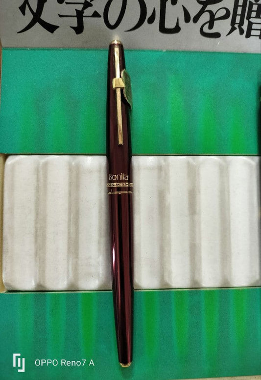 Showa Retro Platinum Bonita Fountain Pen 14k Fine Nib Brown-Wine Red Unused | Suadpens