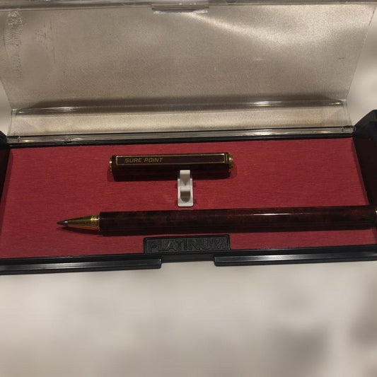 Platinum Sure Point Water-based Ballpoint Pen Red Brown Resin Case Included | Suadpens