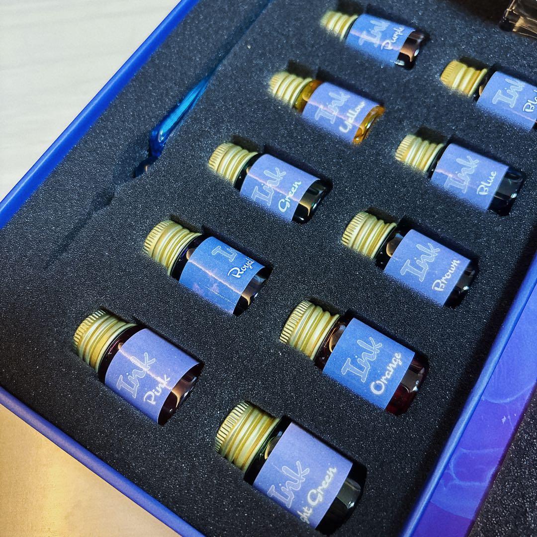 Blue Glass Pen Set Fountain Pen with 10 Ink Colors New Stationery | Suadpens