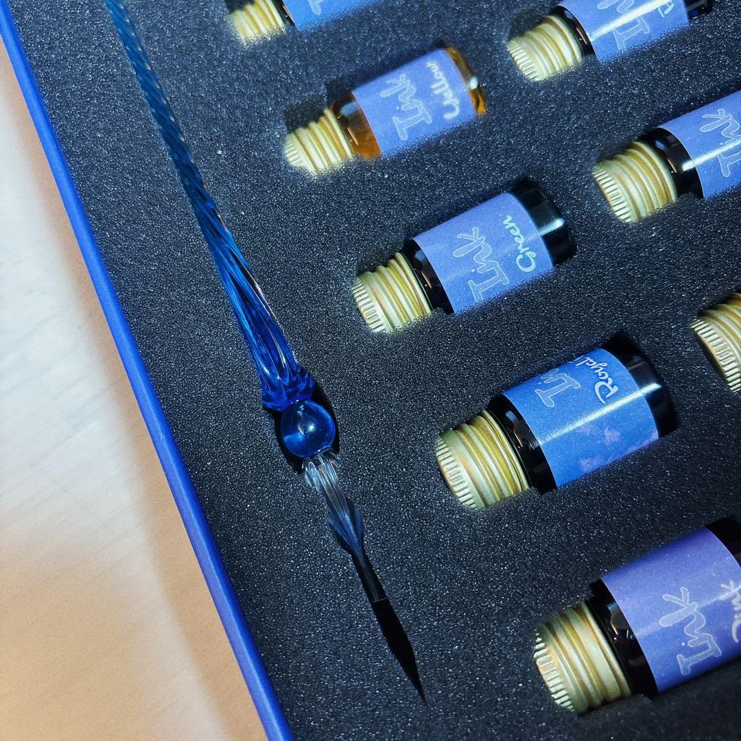 Blue Glass Pen Set Fountain Pen with 10 Ink Colors New Stationery | Suadpens
