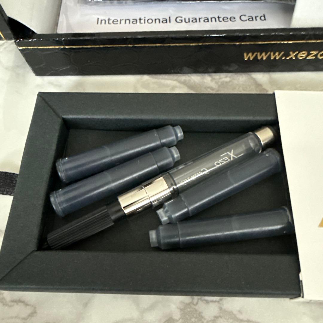 Xezo Deep Blue Fountain Pen Brass Platinum M Nib Unused | Suadpens