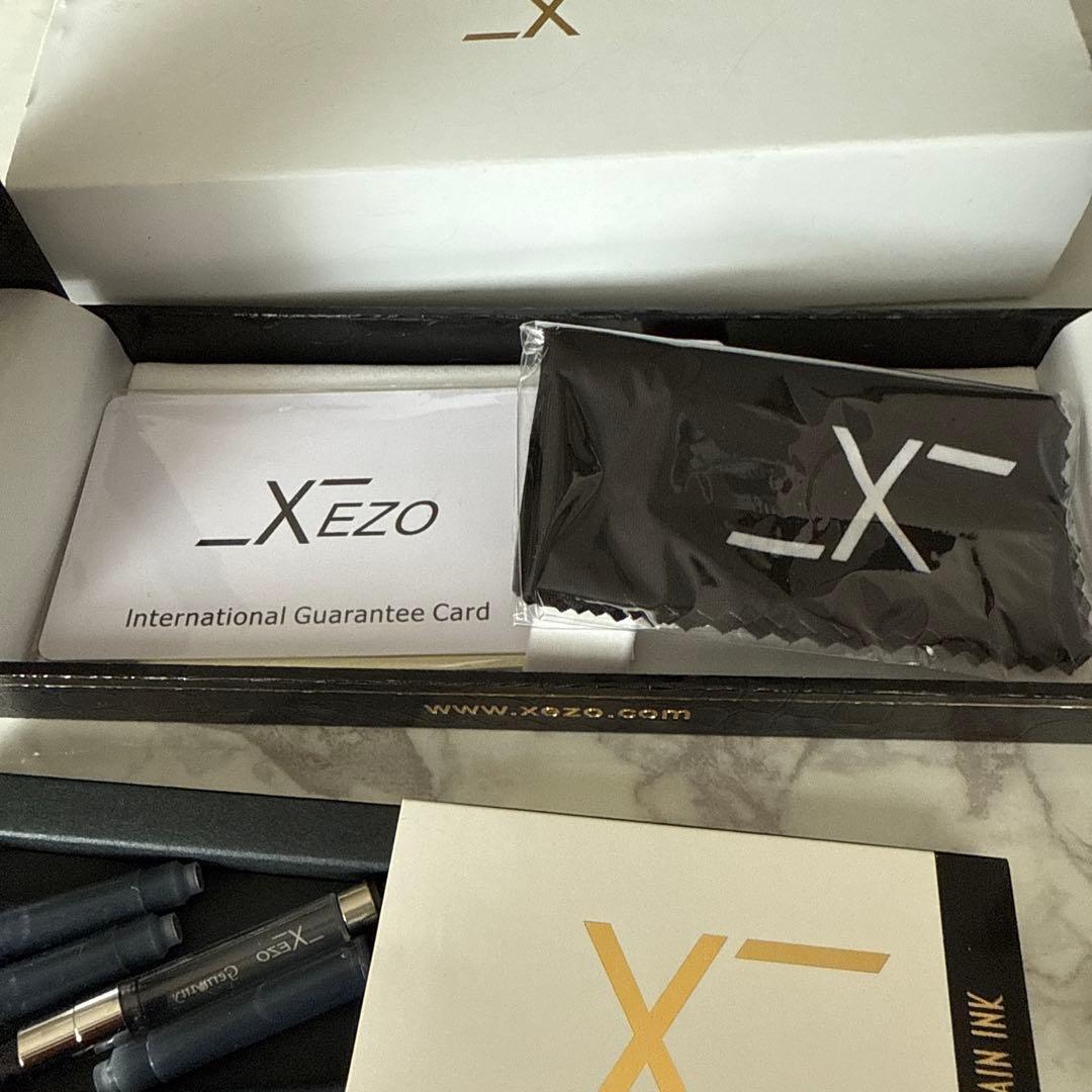 Xezo Deep Blue Fountain Pen Brass Platinum M Nib Unused | Suadpens