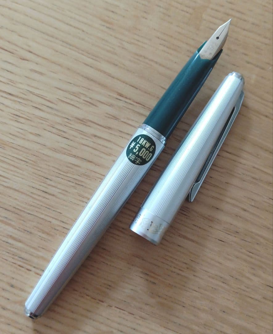 Platinum 18K WG Fountain Pen Silver & Green Fine Not Out of Print Used | Suadpens