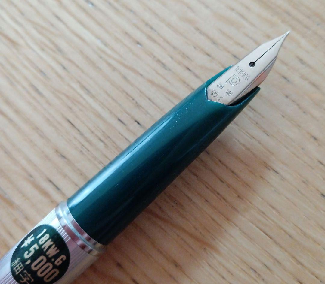 Platinum 18K WG Fountain Pen Silver & Green Fine Not Out of Print Used | Suadpens