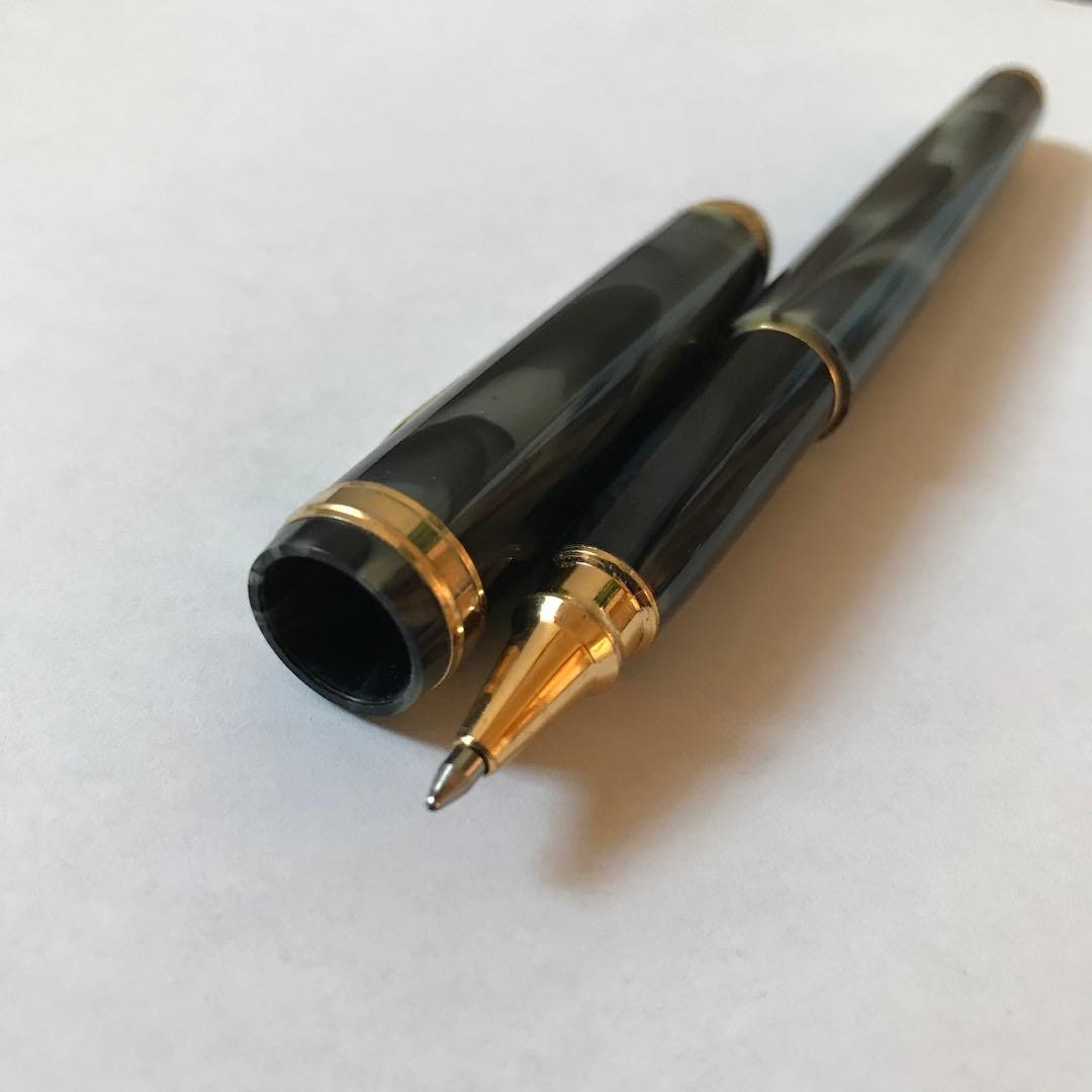 Showa Retro Marble Ballpoint Pen 15cm Used Vintage Plastic Gold Accents | Suadpens