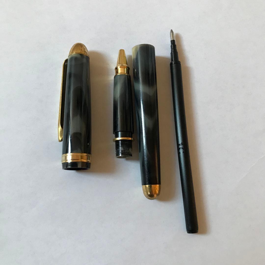 Showa Retro Marble Ballpoint Pen 15cm Used Vintage Plastic Gold Accents | Suadpens