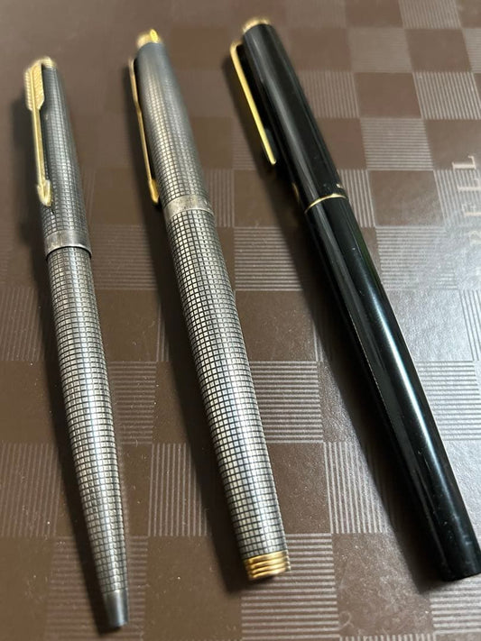 Vintage Parker 75 Cisele Fountain Pen Sterling Silver 14k Used Set of 3 | Suadpens