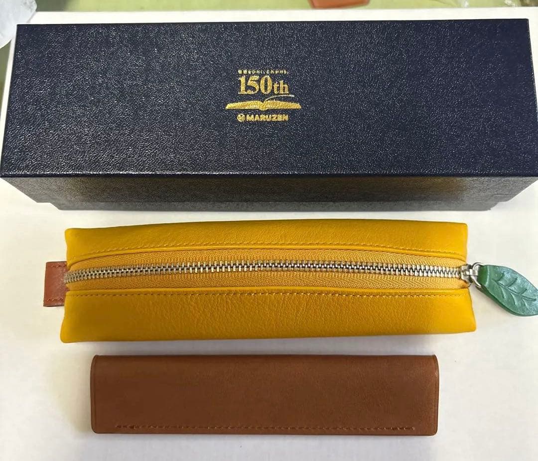 Maruzen 150th Anniversary Yellow Leather Pencil Case Used Rare | Suadpens