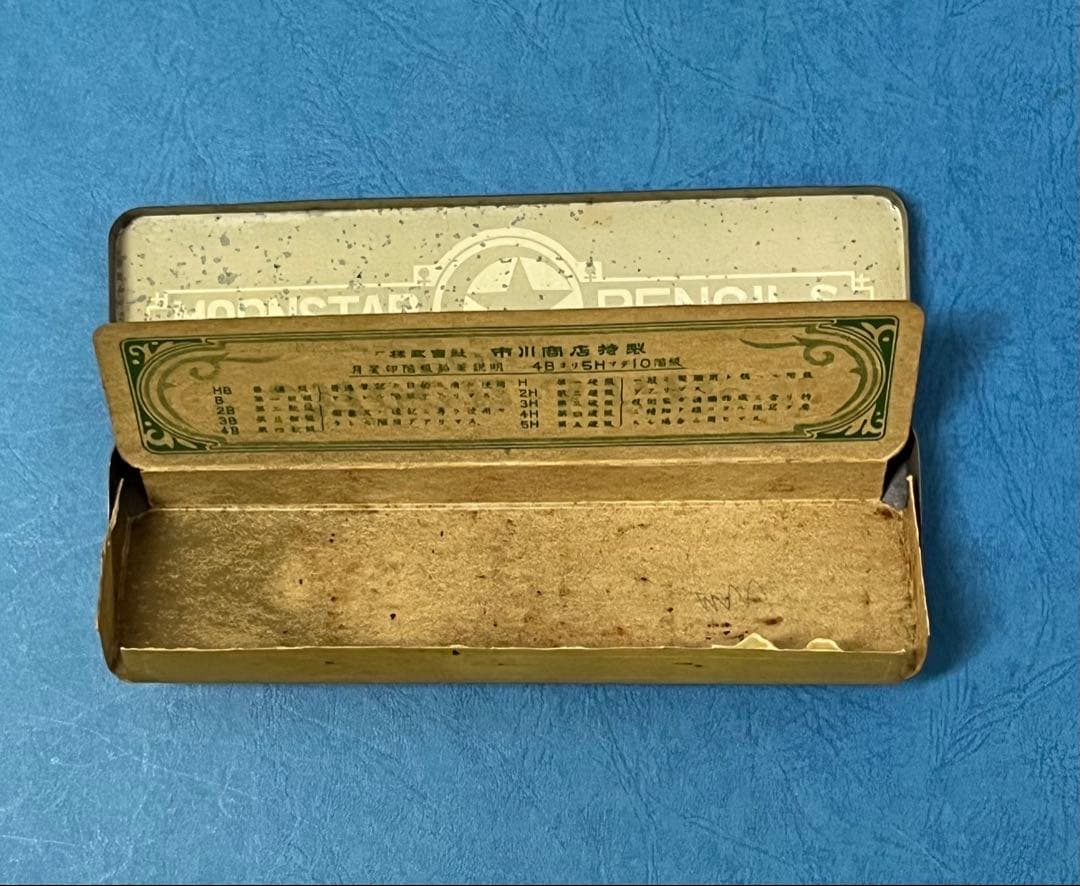 Vintage Tin Pencil Case with Pencil Set Info Card, Showa Retro, Used | Suadpens