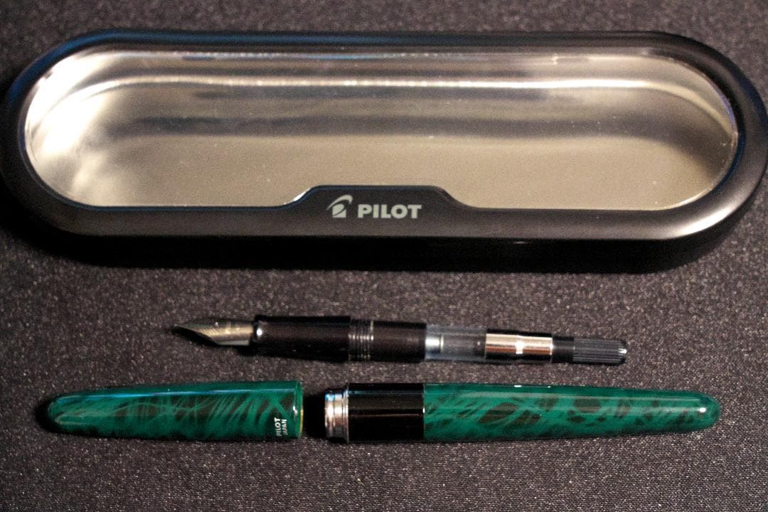 Pilot Cocoon Limited Marble Green Fountain Pen F Nib Used with Name | Suadpens
