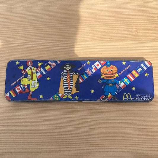 McDonald's Can Pencil Case Retro Showa World Language Used Blue/Red | Suadpens