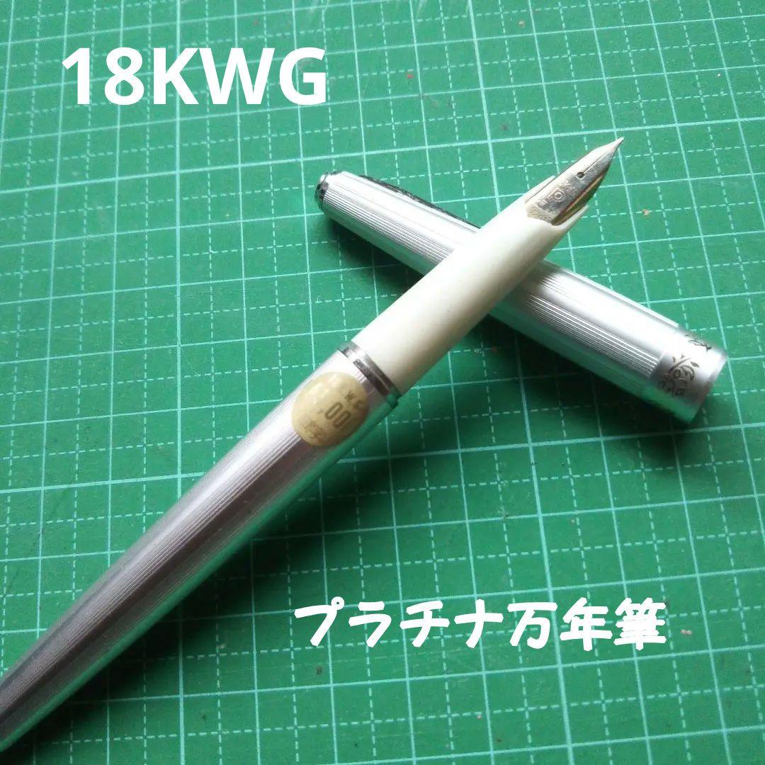 Platinum 18K WG Fountain Pen White Striped Metal & Plastic Nib Cap Used | Suadpens