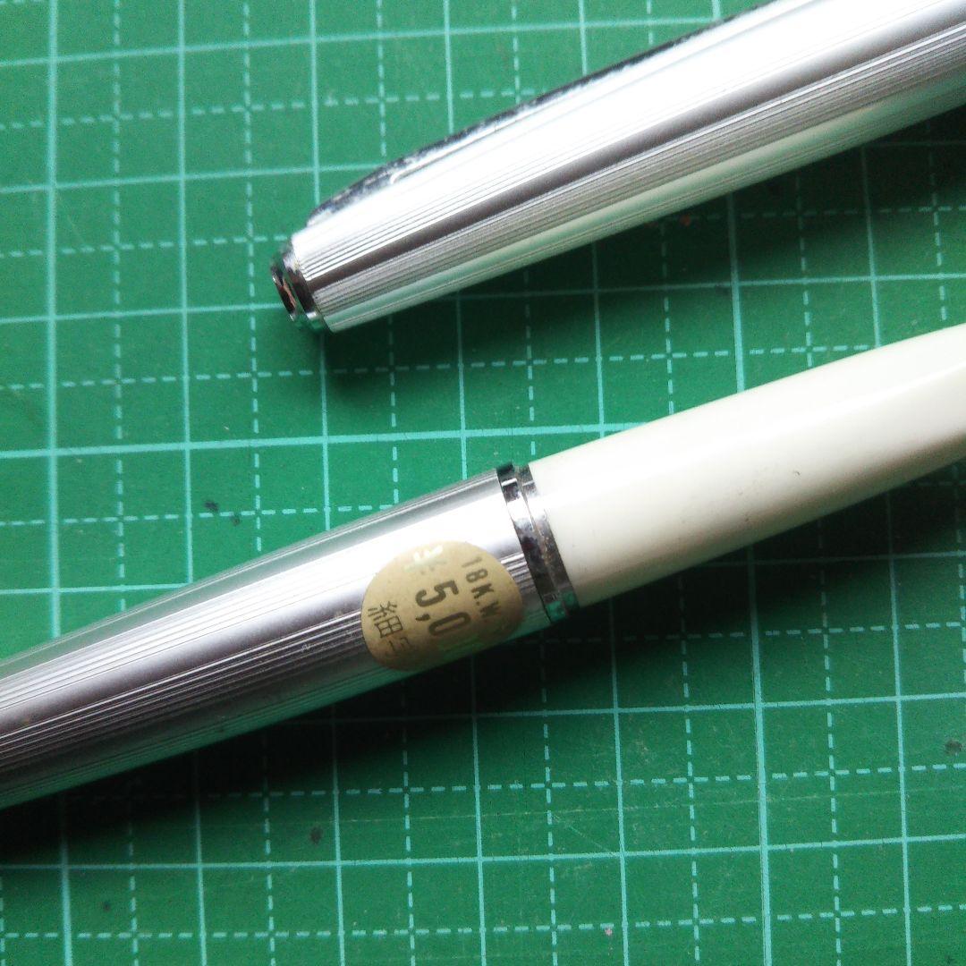 Platinum 18K WG Fountain Pen White Striped Metal & Plastic Nib Cap Used | Suadpens