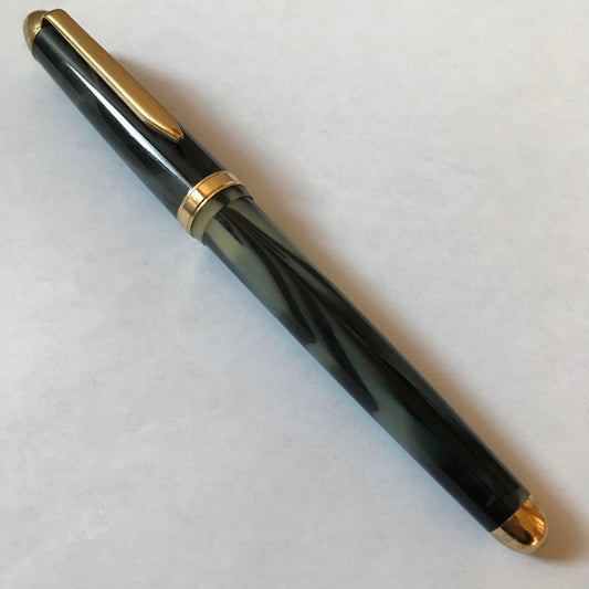 Showa Retro Ballpoint Pen Marble Pattern 5.9" Used Plastic Gold Accents | Suadpens