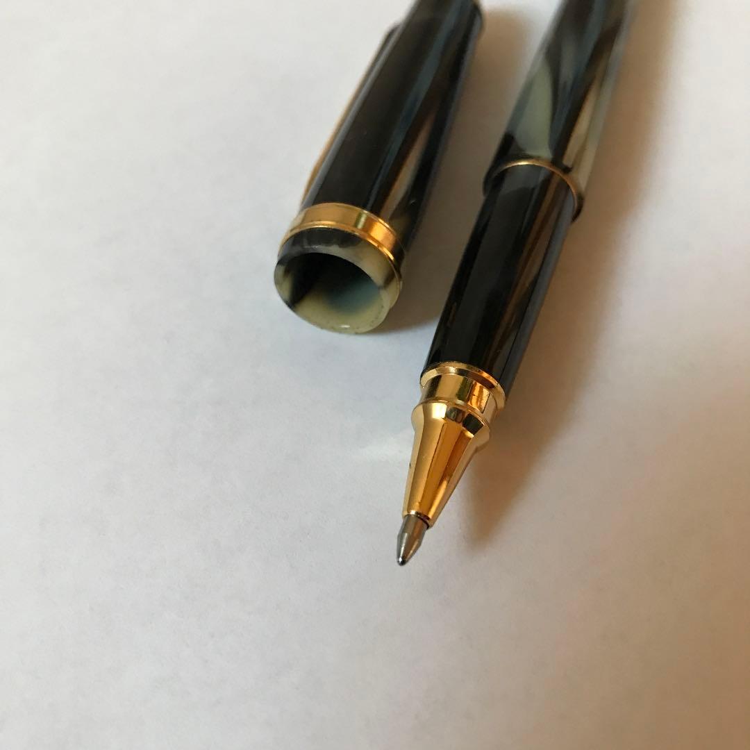 Showa Retro Ballpoint Pen Marble Pattern 5.9" Used Plastic Gold Accents | Suadpens