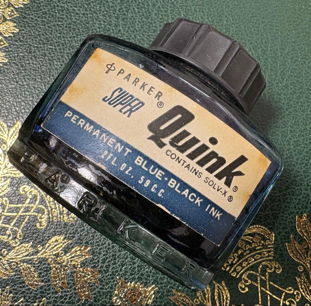 Parker Fountain Pen Ink Quink Blue Black Vintage Glass Bottle Used | Suadpens