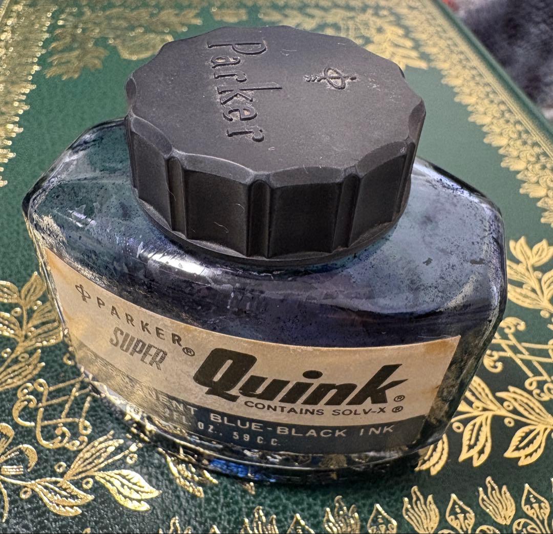 Parker Fountain Pen Ink Quink Blue Black Vintage Glass Bottle Used | Suadpens