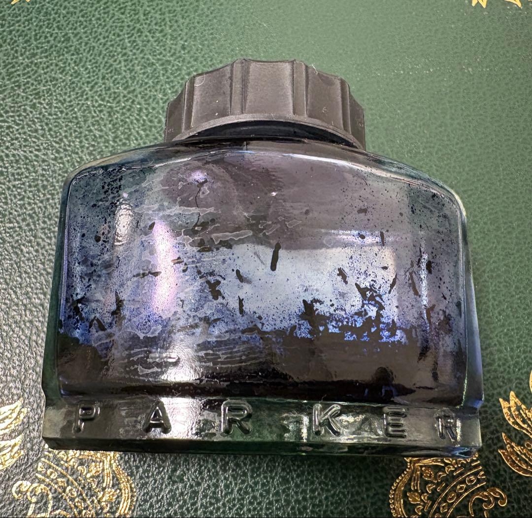 Parker Fountain Pen Ink Quink Blue Black Vintage Glass Bottle Used | Suadpens