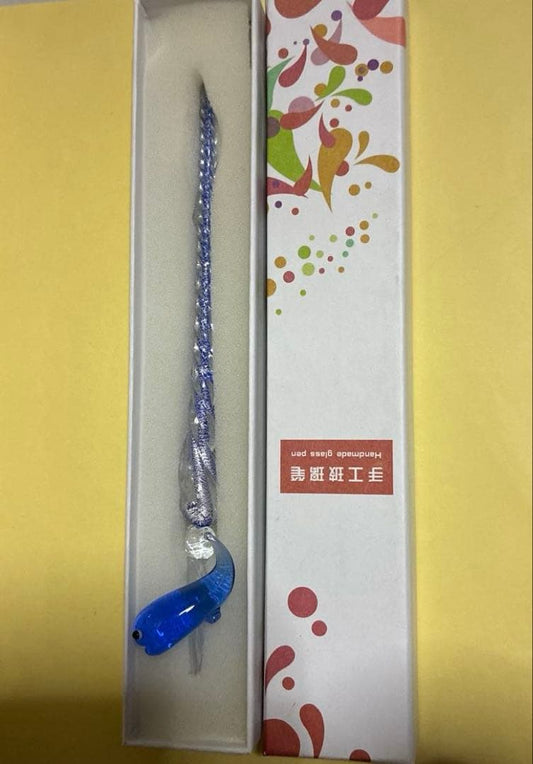 Tomtask Glass Pen & Holder Set, Dark Blue Quirly Antique Style, Used | Suadpens