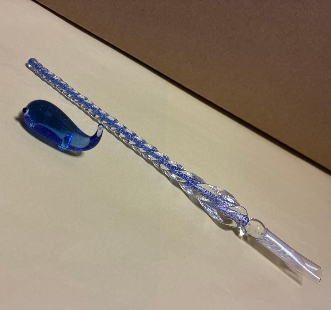 Tomtask Glass Pen & Holder Set, Dark Blue Quirly Antique Style, Used | Suadpens
