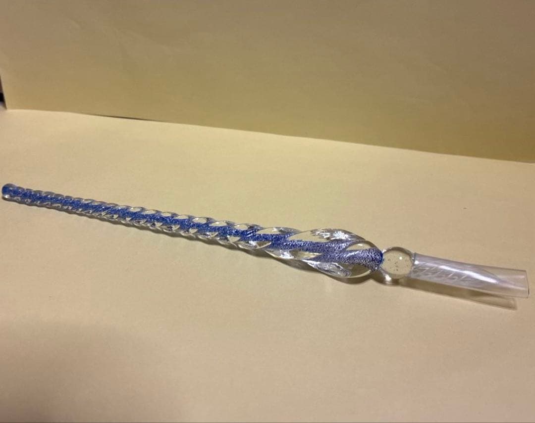 Tomtask Glass Pen & Holder Set, Dark Blue Quirly Antique Style, Used | Suadpens