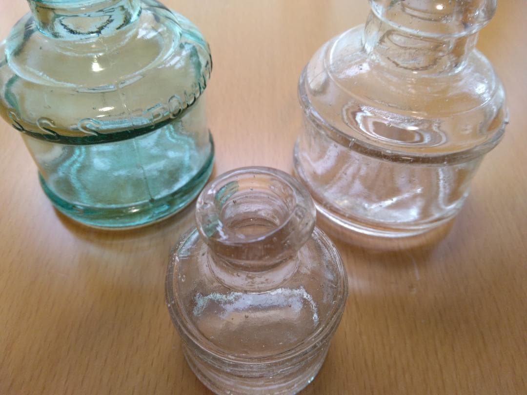 Showa Retro Ink Bottles Set of 3 Japanese Glass Antiqued Interior Decor Used | Suadpens