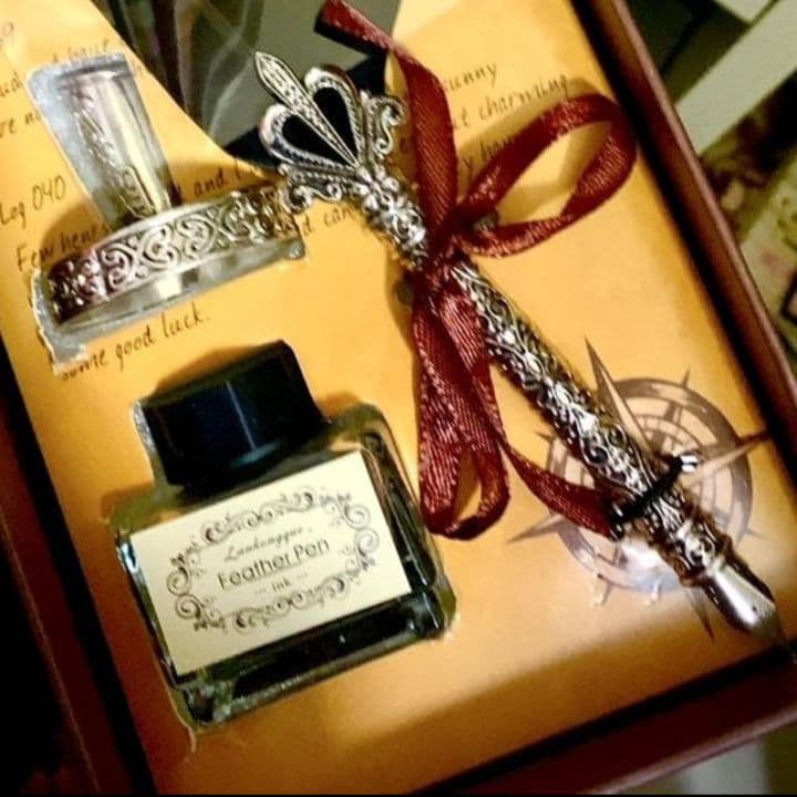 Harry Potter Style Retro Fountain Pen Set Black Silver Ink Bottle Decorative Pendant Used | Suadpens