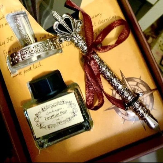 Harry Potter Style Retro Fountain Pen Set Black Silver Ink Bottle Decorative Pendant Used | Suadpens