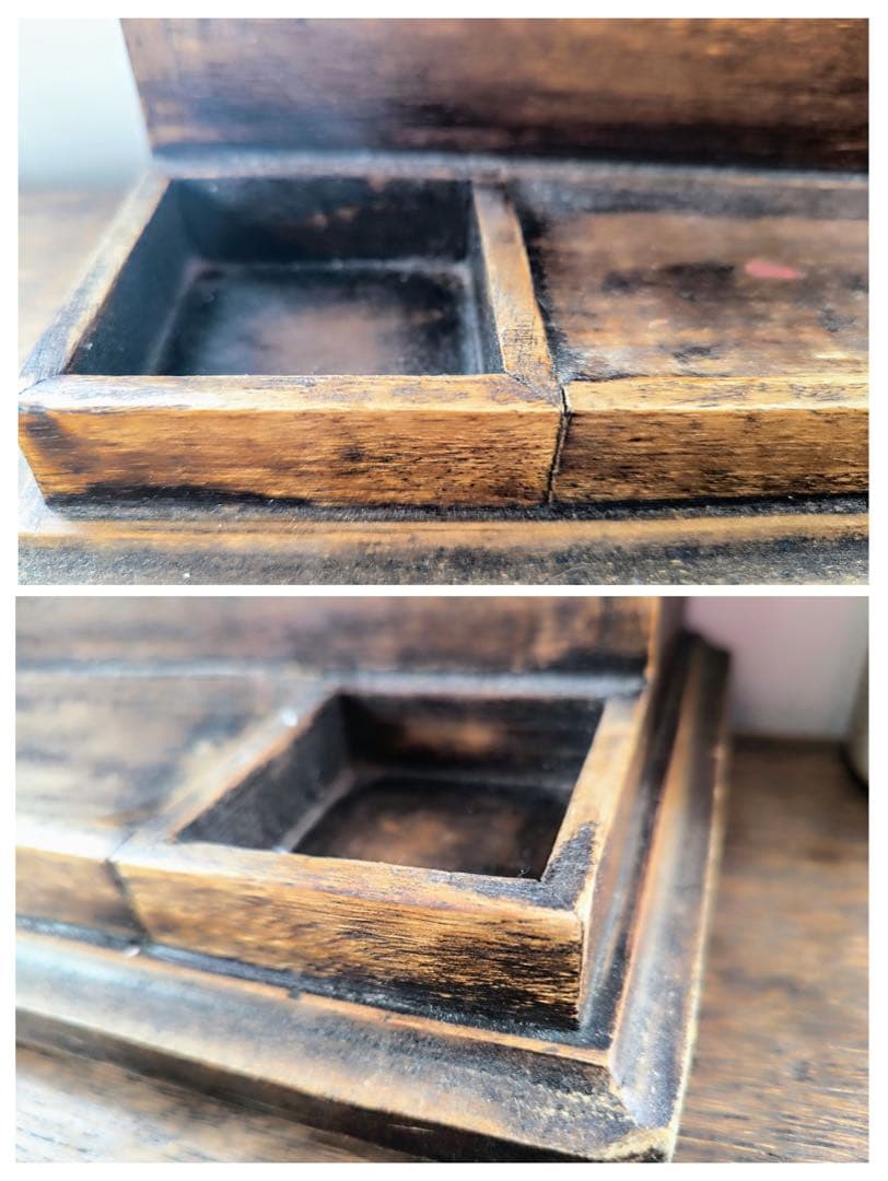 Vintage Wooden Letter Rack with Inkwell - French Antique, Used | Suadpens