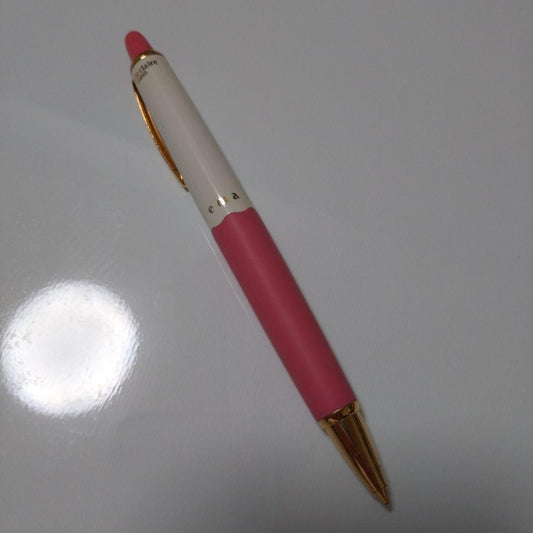 Marie Claire Pink White Retro Ballpoint Pen Gold Clip Used 7.9" | Suadpens