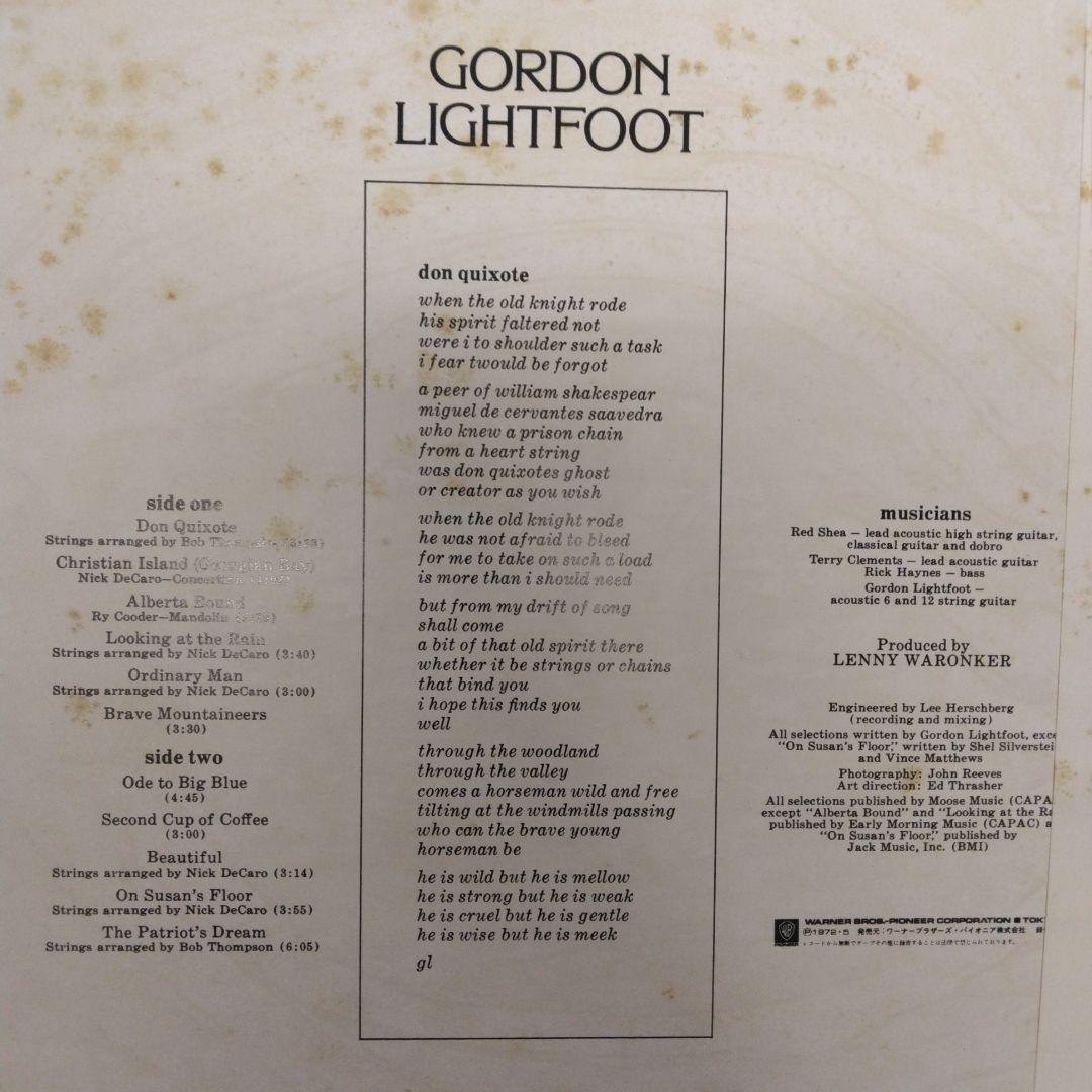 [LP with '72 band] Gordon Lightfoot Don Quijote P-8232R | Japansoundstore