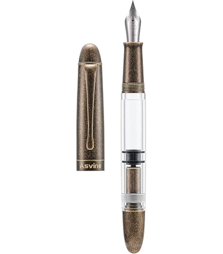 Asvine P30 Brass Fountain Pen Medium Nib Clear Multi-Color Ink Used | Suadpens
