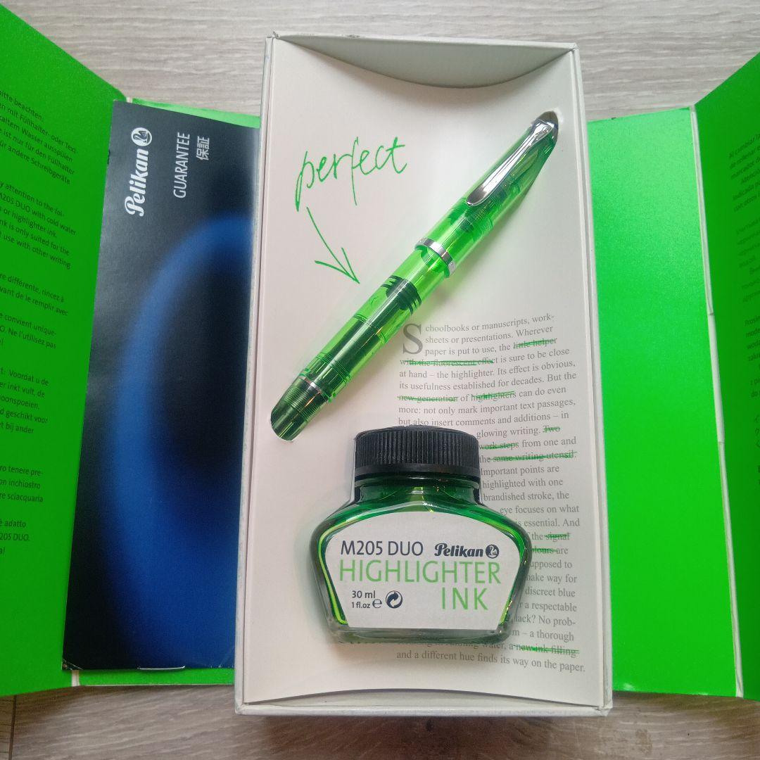 Pelikan M205 DUO Fountain Pen Set Shiny Green Ink NIB Used Collector | Suadpens