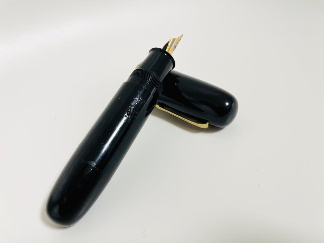 New Clip Vintage Thick Fountain Pen Black 6.3" Iridium Nib Used | Suadpens