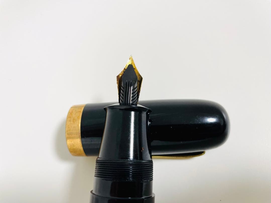 New Clip Vintage Thick Fountain Pen Black 6.3" Iridium Nib Used | Suadpens