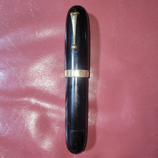 Vintage Showa Retro Gold Clip Extra Thick Fountain Pen Black Used | Suadpens