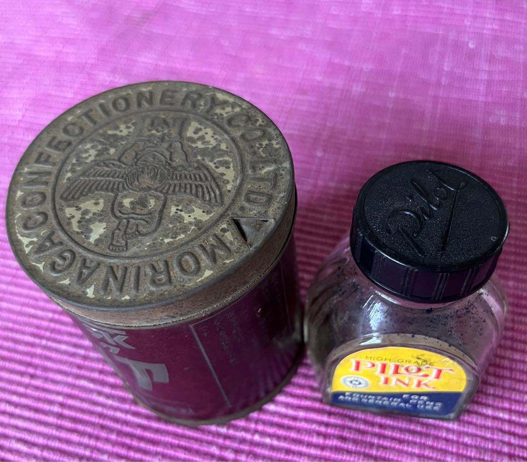 Morinaga Cocoa Can & Showa Retro Fountain Pen Ink Used Collectible | Suadpens